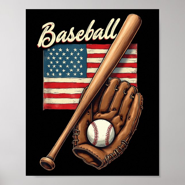 Affiche Joueur de baseball américain Drapeau Bat Fan Catch (Devant)