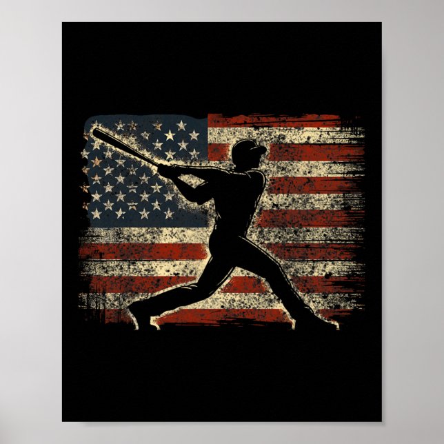 Affiche Joueur de baseball américain du drapeau américain (Devant)