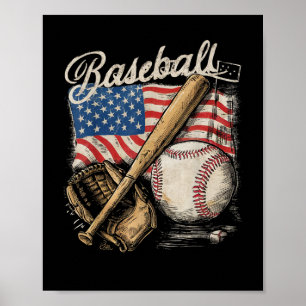 Affiche Joueur de baseball avec drapeau américain Batteur