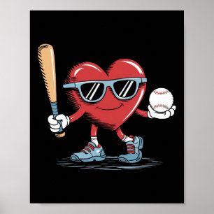 Affiche Joueur de baseball de coeur amusant Valentines Day