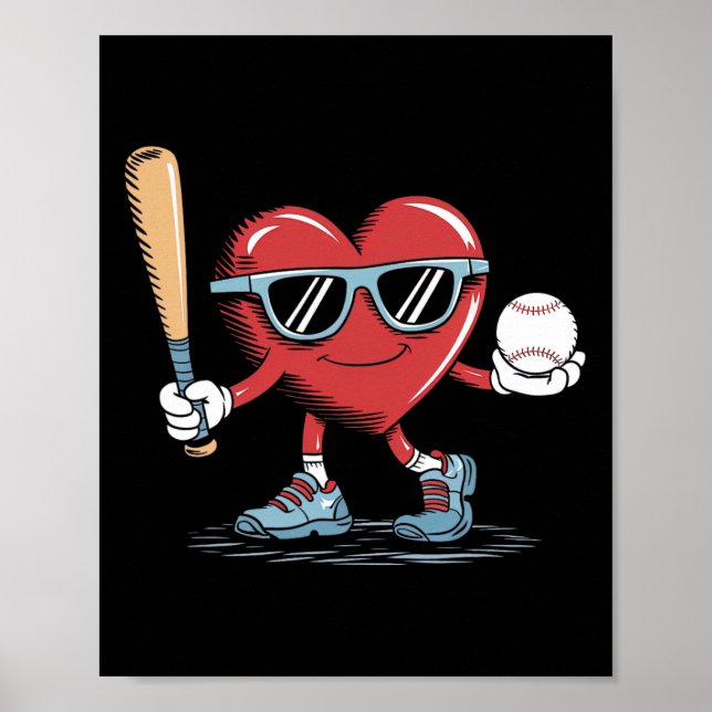 Affiche Joueur de baseball de coeur amusant Valentines Day (Devant)