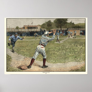 Affiche Joueur de baseball jeté à la seconde base