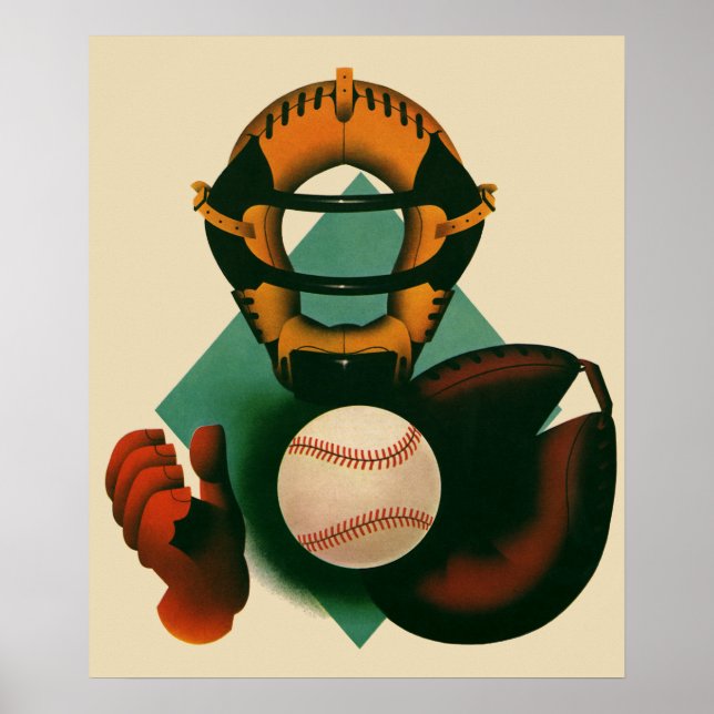 Affiche Joueur de baseball vintage, Catcher avec Mitt (Devant)