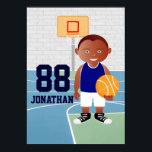 Affiche Joueur de basket-ball<br><div class="desc">On can create this in any basketball uniform color or change element of the boy as required. A cute basketball design for any Birthday of a future basketball player or basketball fan, featuring a young basketball player wearing a jersey and holding a basketball a basketball court. Parfait pour tout Birthday...</div>