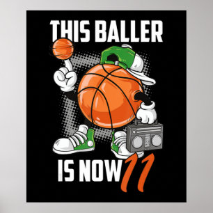 Affiche Joueur de basket-ball 11e anniversaire Funny 11 an