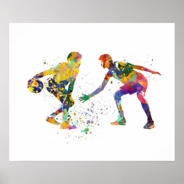 Affiche Joueur de basket-ball à l'aquarelle (Devant)