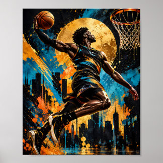 Affiche Joueur de basket-ball abstrait s'envolant vers le