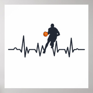 Affiche joueur de basket-ball avec battement de coeur