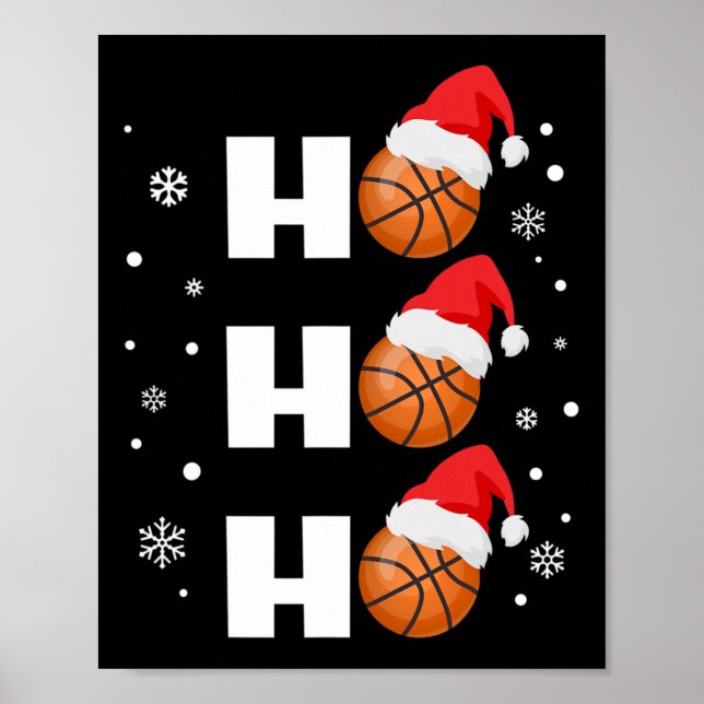Affiche Joueur de basket-ball de Noël amusant Ho Ho Ho Spo (Devant)