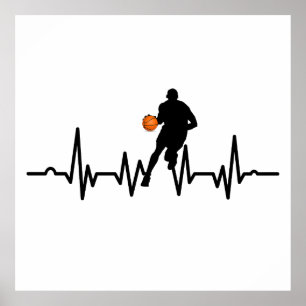 Affiche Joueur de basket-ball dribbling hearbeat
