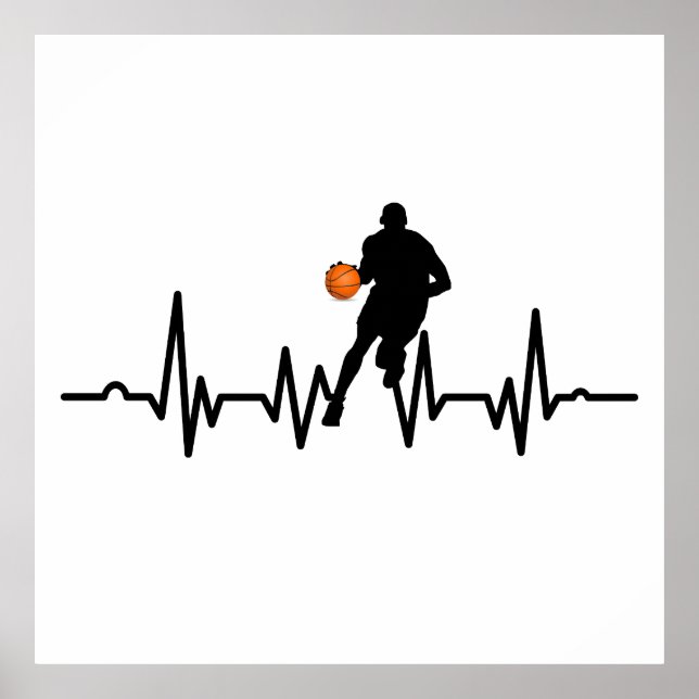 Affiche Joueur de basket-ball dribbling hearbeat (Devant)