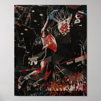Affiche Joueur de basket-ball en dunk épique collage