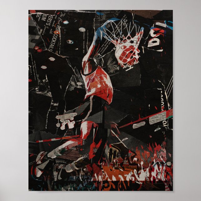 Affiche Joueur de basket-ball en dunk épique collage (Devant)