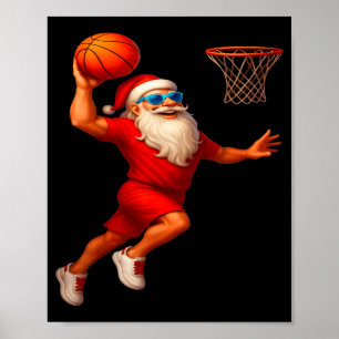 Affiche Joueur de basket-ball Santa Cool Dunking Xmas Noël