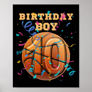 Affiche Joueur de basket de 10 ans garcon d'anniversaire d