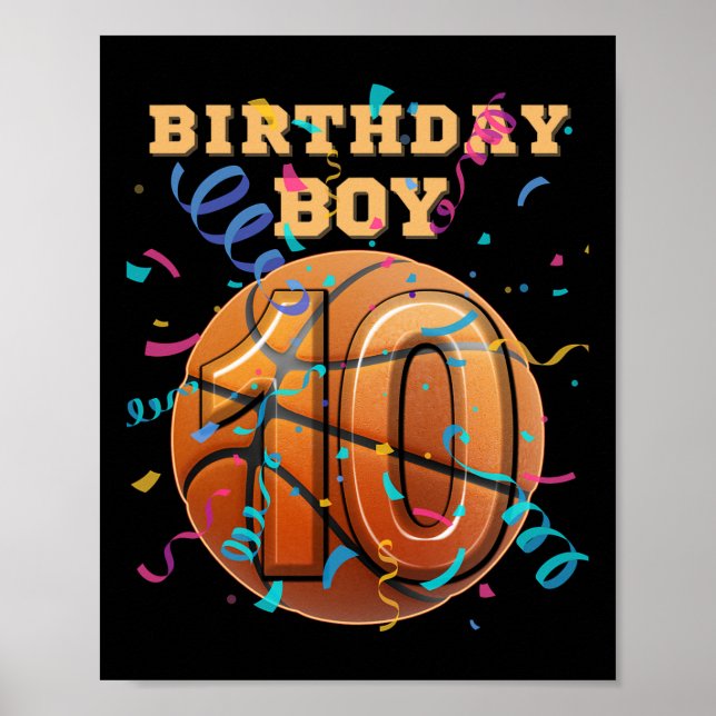 Affiche Joueur de basket de 10 ans garcon d'anniversaire d (Devant)