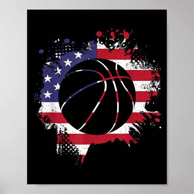 Affiche Joueur de basketball avec drapeau américain  (Devant)