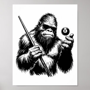 Affiche Joueur de billard Bigfoot - Funny Sasquatch Billia