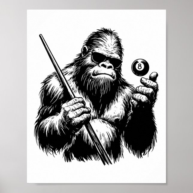 Affiche Joueur de billard Bigfoot - Funny Sasquatch Billia (Devant)
