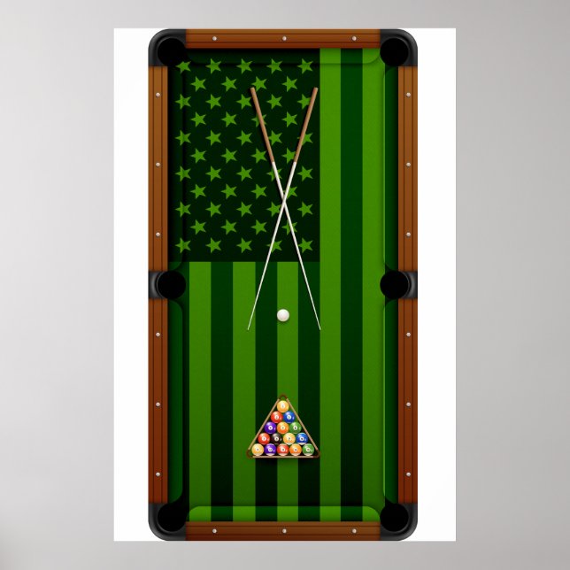 Affiche Joueur de billard Table États-Unis drapeau américa (Devant)