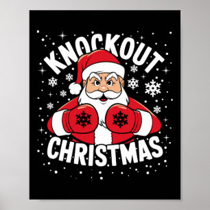 Affiche Joueur de boxe amusant Xmas Lights Père Noël Boxin