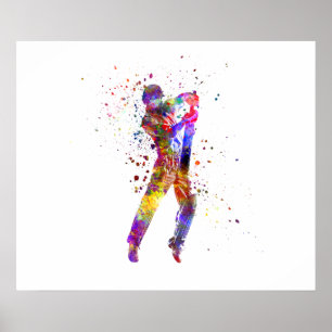Affiche Joueur de cricket à l'aquarelle