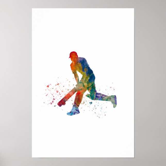 Affiche Joueur de cricket à l'aquarelle (Devant)