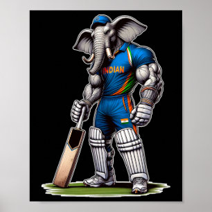 Affiche Joueur de cricket éléphant indien Cricketeur 
