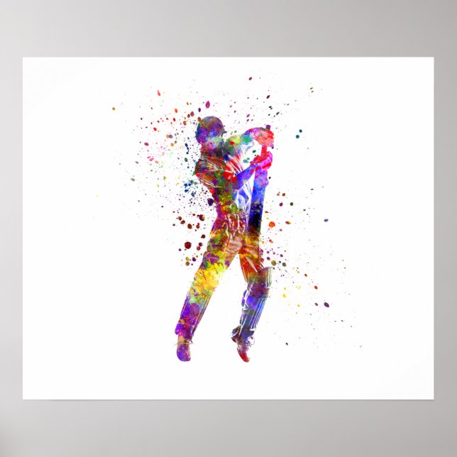 Affiche Joueur de cricket en aquarelle (Devant)