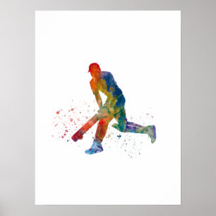 Affiche Joueur de cricket en aquarelle