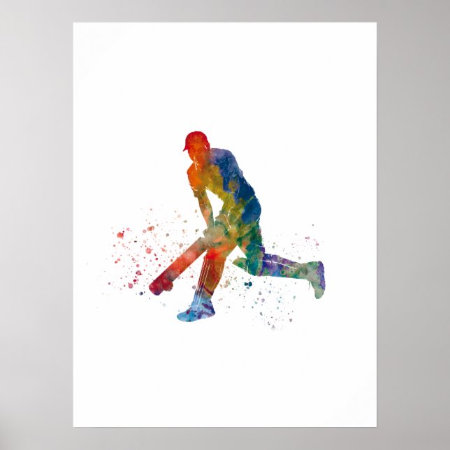 Affiche Joueur de cricket en aquarelle (Devant)
