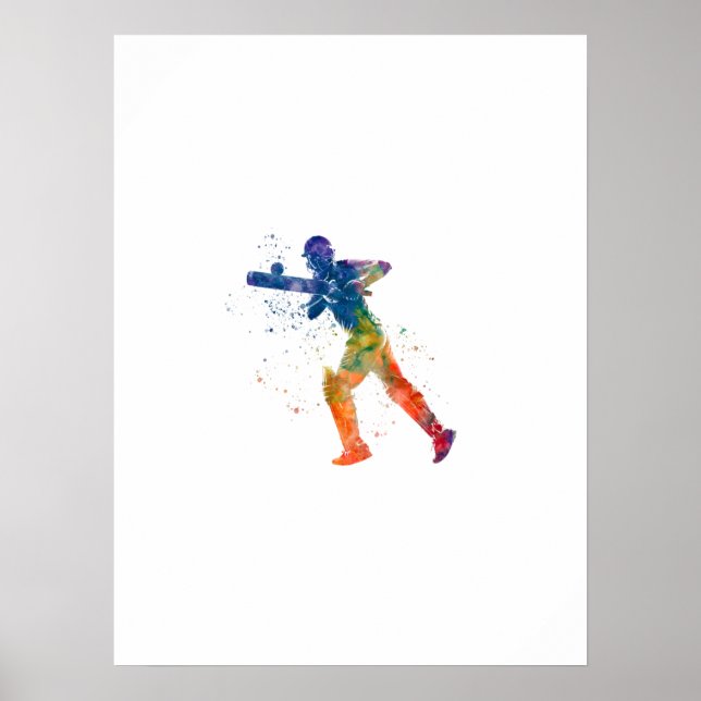 Affiche Joueur de cricket en aquarelle (Devant)