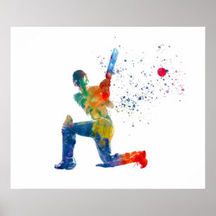 Affiche Joueur de cricket en aquarelle