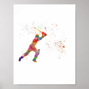 Affiche Joueur de cricket en aquarelle