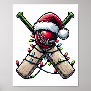 Affiche Joueur de cricket Équipe Chapeau de Noël Xmas