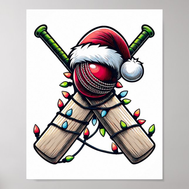 Affiche Joueur de cricket Équipe Chapeau de Noël Xmas  (Devant)