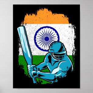 Affiche Joueur de cricket indien Drapeau indien Fan de cri