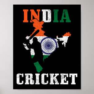 Affiche Joueur de cricket indien Sports Drapeau indien Cri