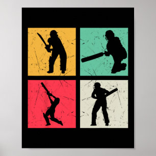Affiche Joueur de cricket Silhouette rétro de cricket Cric