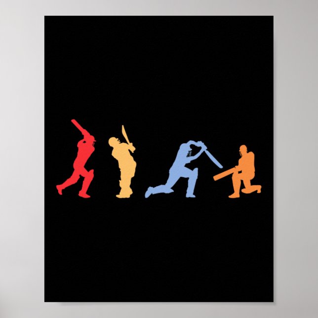 Affiche Joueur de cricket Silhouette rétro de cricket Cric (Devant)