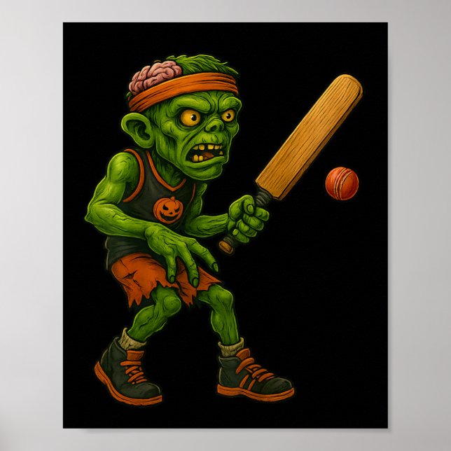 Affiche Joueur de cricket zombie effrayant conception de f (Devant)