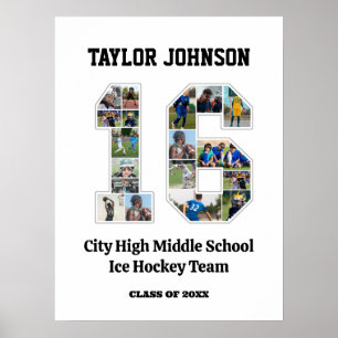 Affiche Joueur de diplôme d'école Numéro 16 Photo Collage