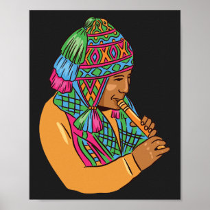 Affiche Joueur de flûte graphique de musique andine tradit