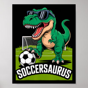 Affiche Joueur de foot Soccersaurus Dinosaure T-rex Gardie