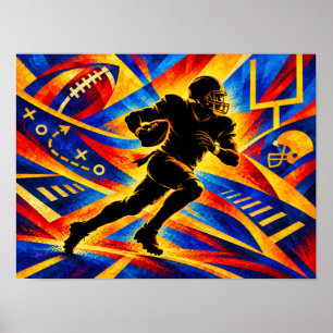 Affiche Joueur de football américain en action silhouette