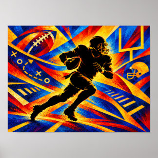 Affiche Joueur de football américain en action silhouette
