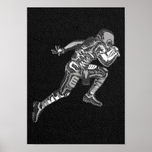 Affiche Joueur de football courant Quarterback Noir Argent