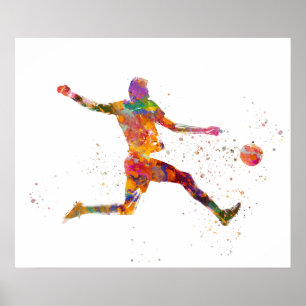 Affiche Joueur de football en aquarelle