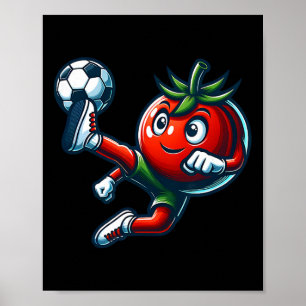 Affiche Joueur de football Tomate Drôle qui botte le masco