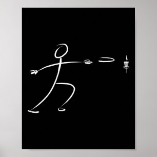 Affiche Joueur de golf à disque Stickman drôle lançant un